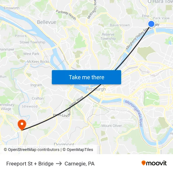Freeport St + Bridge to Carnegie, PA map