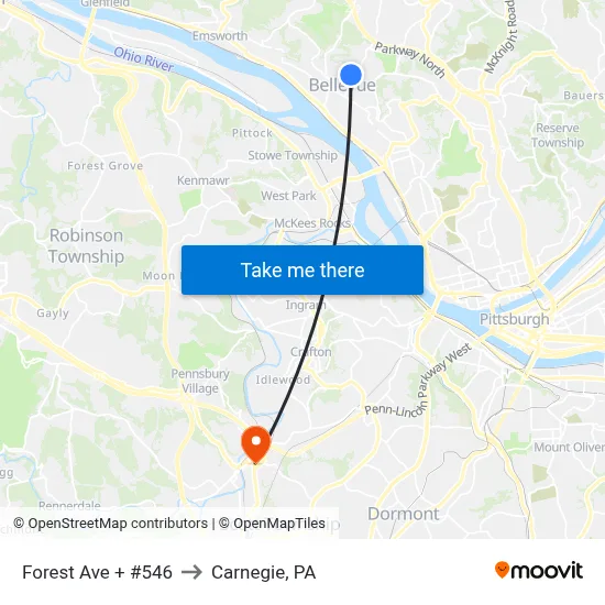 Forest Ave + #546 to Carnegie, PA map