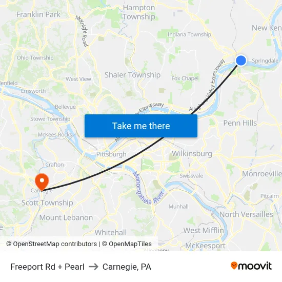 Freeport Rd + Pearl to Carnegie, PA map
