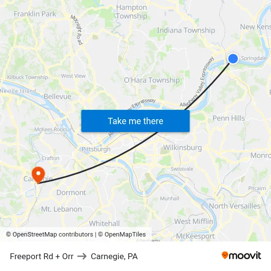 Freeport Rd + Orr to Carnegie, PA map