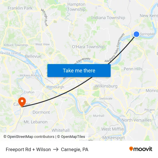 Freeport Rd + Wilson to Carnegie, PA map