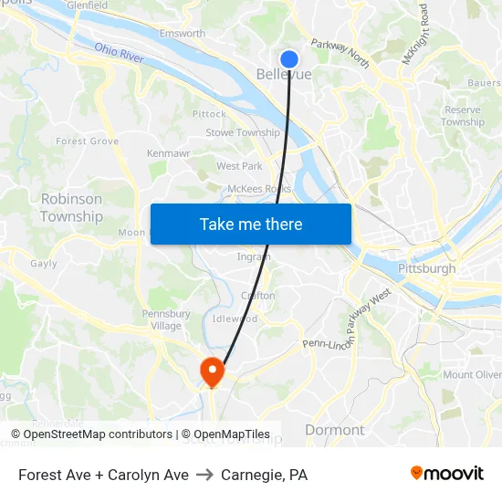 Forest Ave + Carolyn Ave to Carnegie, PA map