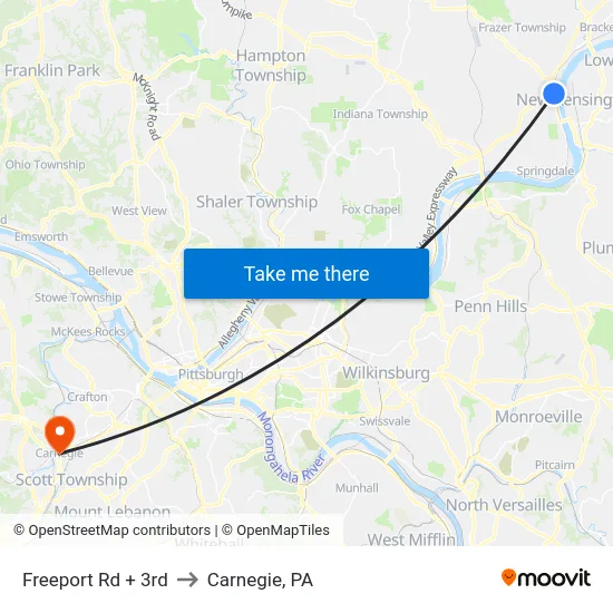 Freeport Rd + 3rd to Carnegie, PA map
