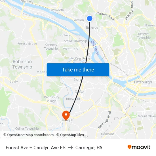 Forest Ave + Carolyn Ave FS to Carnegie, PA map