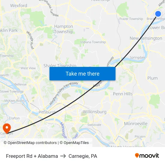 Freeport Rd + Alabama to Carnegie, PA map