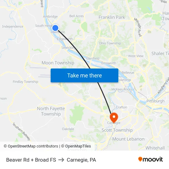 Beaver Rd + Broad FS to Carnegie, PA map