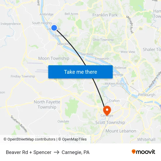 Beaver Rd + Spencer to Carnegie, PA map