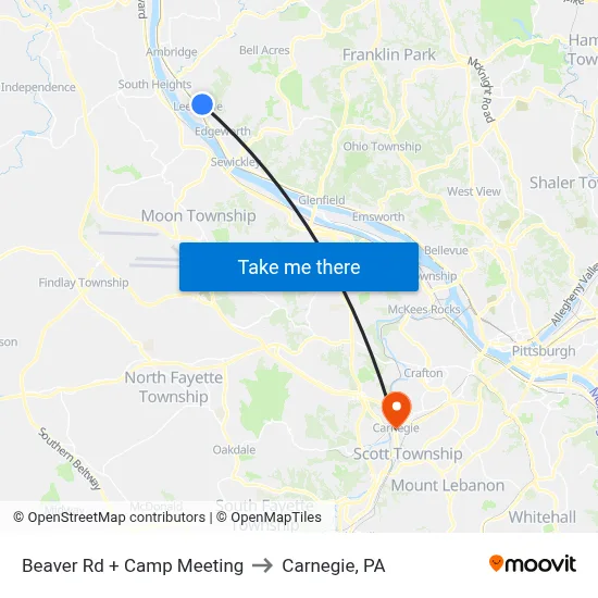 Beaver Rd + Camp Meeting to Carnegie, PA map