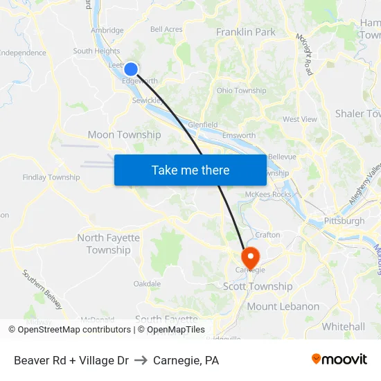 Beaver Rd + Village Dr to Carnegie, PA map