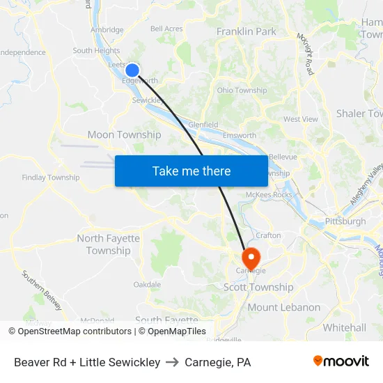 Beaver Rd + Little Sewickley to Carnegie, PA map