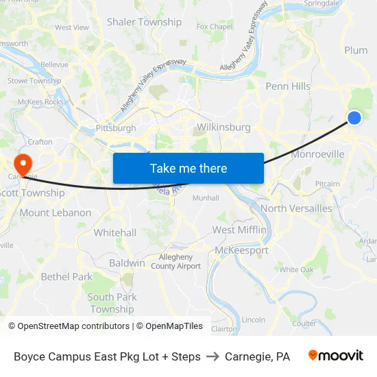 Boyce Campus East Pkg Lot + Steps to Carnegie, PA map