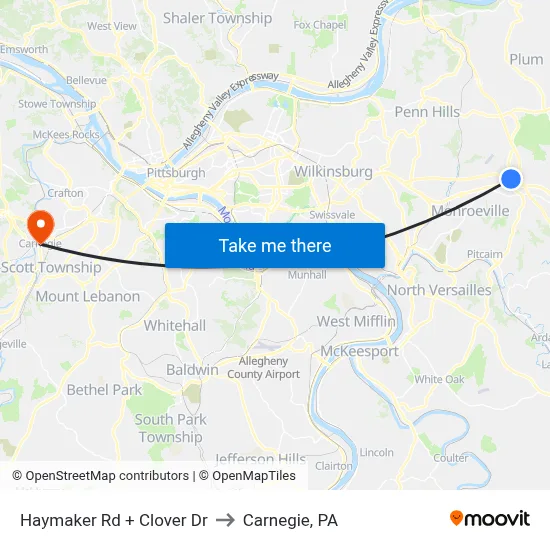 Haymaker Rd + Clover Dr to Carnegie, PA map