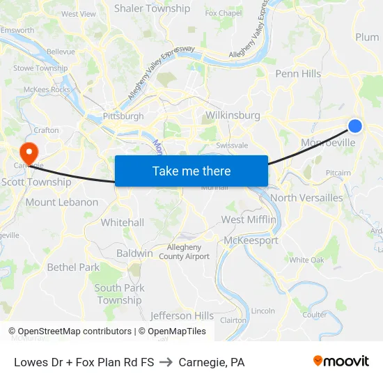 Lowes Dr + Fox Plan Rd FS to Carnegie, PA map