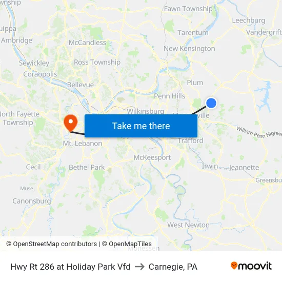 Hwy Rt 286 at Holiday Park Vfd to Carnegie, PA map