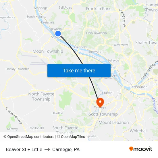 Beaver St + Little to Carnegie, PA map