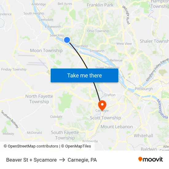 Beaver St + Sycamore to Carnegie, PA map