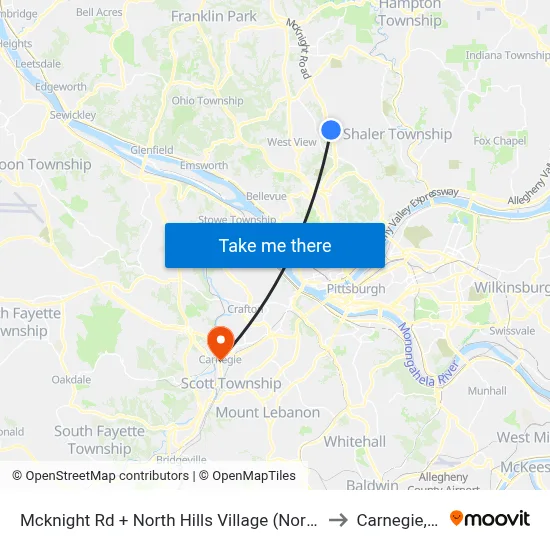 Mcknight Rd + North Hills Village (North Ent) to Carnegie, PA map