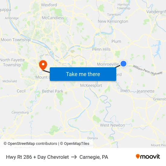 Hwy Rt 286 + Day Chevrolet to Carnegie, PA map