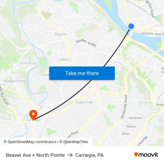 Beaver Ave + North Pointe to Carnegie, PA map
