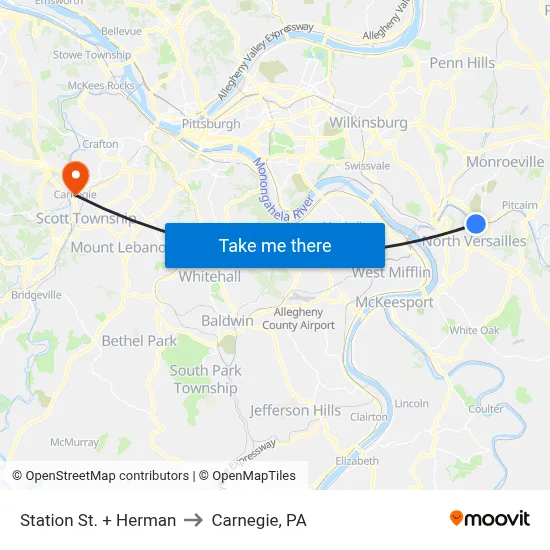 Station St. + Herman to Carnegie, PA map