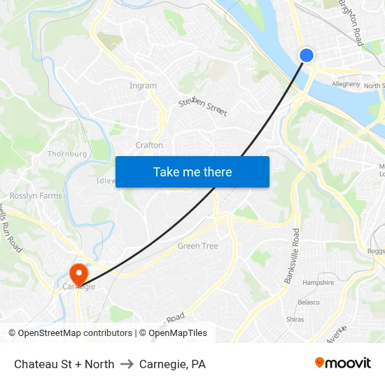 Chateau St + North to Carnegie, PA map