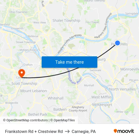 Frankstown Rd + Crestview Rd to Carnegie, PA map