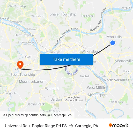 Universal Rd + Poplar Ridge Rd FS to Carnegie, PA map