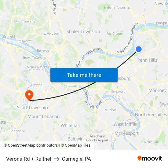 Verona Rd + Raithel to Carnegie, PA map