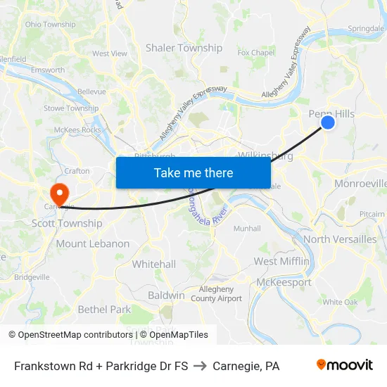 Frankstown Rd + Parkridge Dr FS to Carnegie, PA map