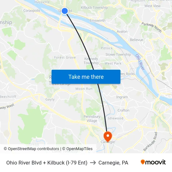 Ohio River Blvd + Kilbuck (I-79 Ent) to Carnegie, PA map