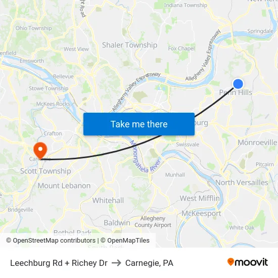 Leechburg Rd + Richey Dr to Carnegie, PA map