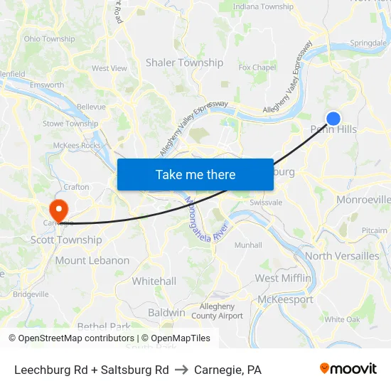 Leechburg Rd + Saltsburg Rd to Carnegie, PA map