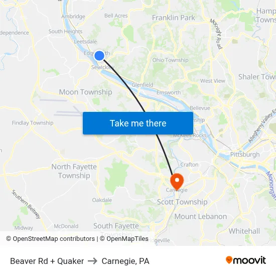 Beaver Rd + Quaker to Carnegie, PA map