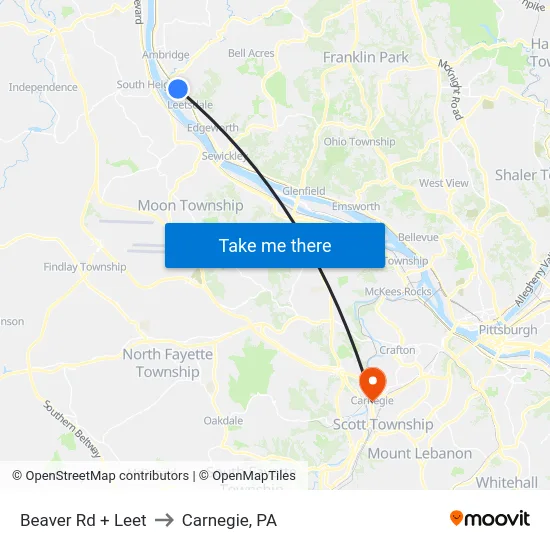 Beaver Rd + Leet to Carnegie, PA map