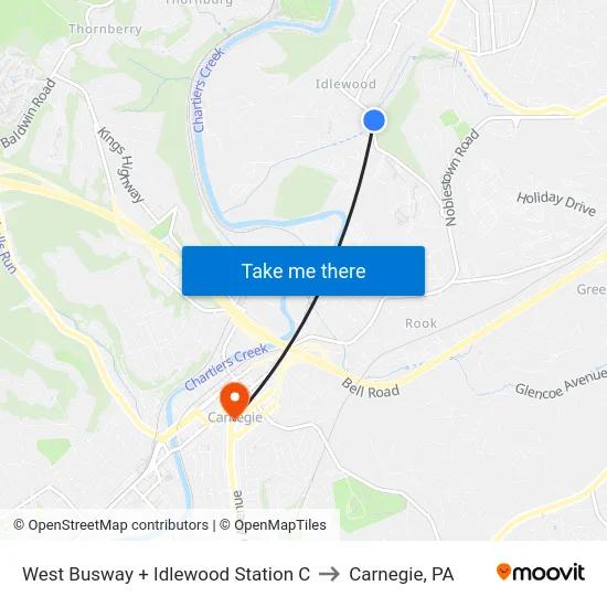 West Busway + Idlewood Station C to Carnegie, PA map