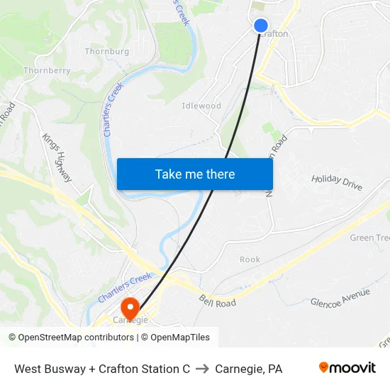 West Busway + Crafton Station C to Carnegie, PA map
