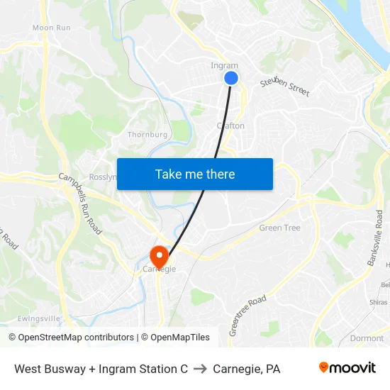 West Busway + Ingram Station C to Carnegie, PA map