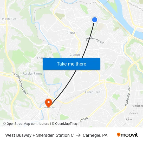 West Busway + Sheraden Station C to Carnegie, PA map