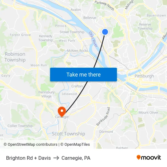 Brighton Rd + Davis to Carnegie, PA map