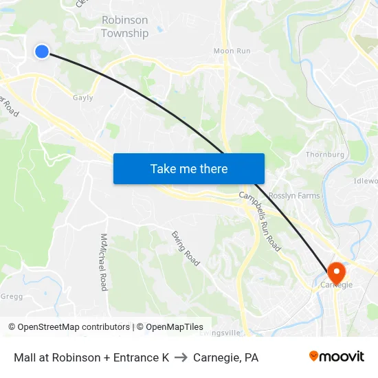 Mall at Robinson + Entrance K to Carnegie, PA map