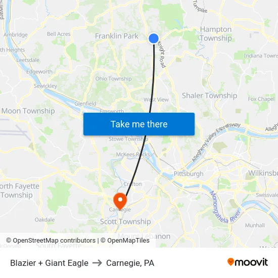Blazier + Giant Eagle to Carnegie, PA map
