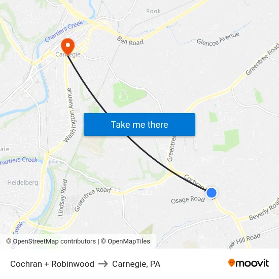 Cochran + Robinwood to Carnegie, PA map