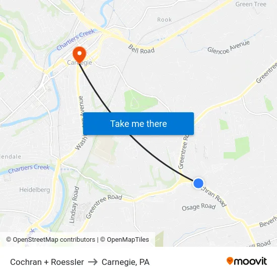Cochran + Roessler to Carnegie, PA map