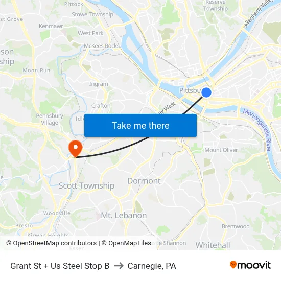 Grant St + Us Steel Stop B to Carnegie, PA map