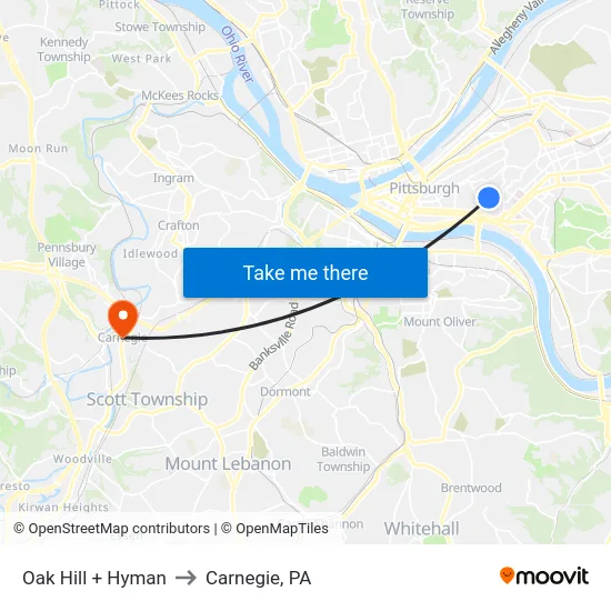 Oak Hill + Hyman to Carnegie, PA map