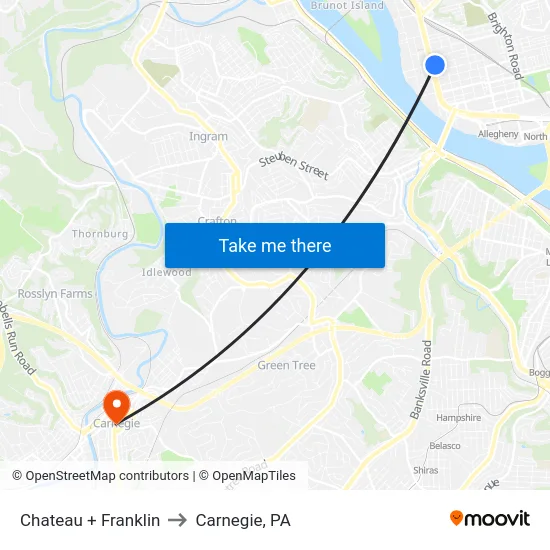 Chateau + Franklin to Carnegie, PA map