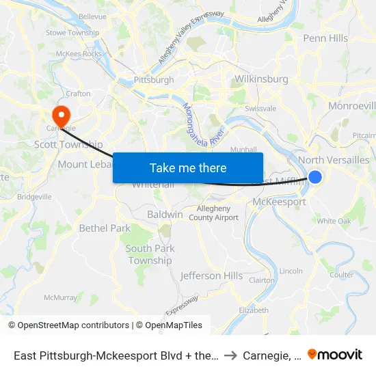 East Pittsburgh-Mckeesport Blvd + the Lane to Carnegie, PA map