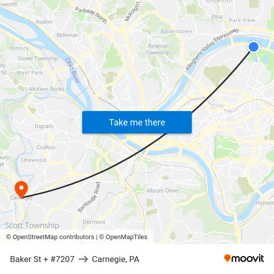 Baker St + #7207 to Carnegie, PA map