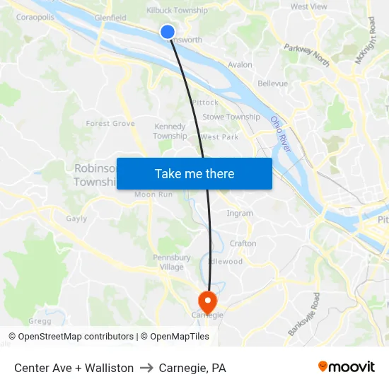 Center Ave + Walliston to Carnegie, PA map