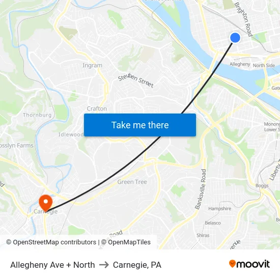 Allegheny Ave + North to Carnegie, PA map